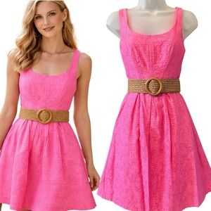 Pink Euro Summer Fit & Flare Dress Belted Sundress A Line Resort 8P Nine West